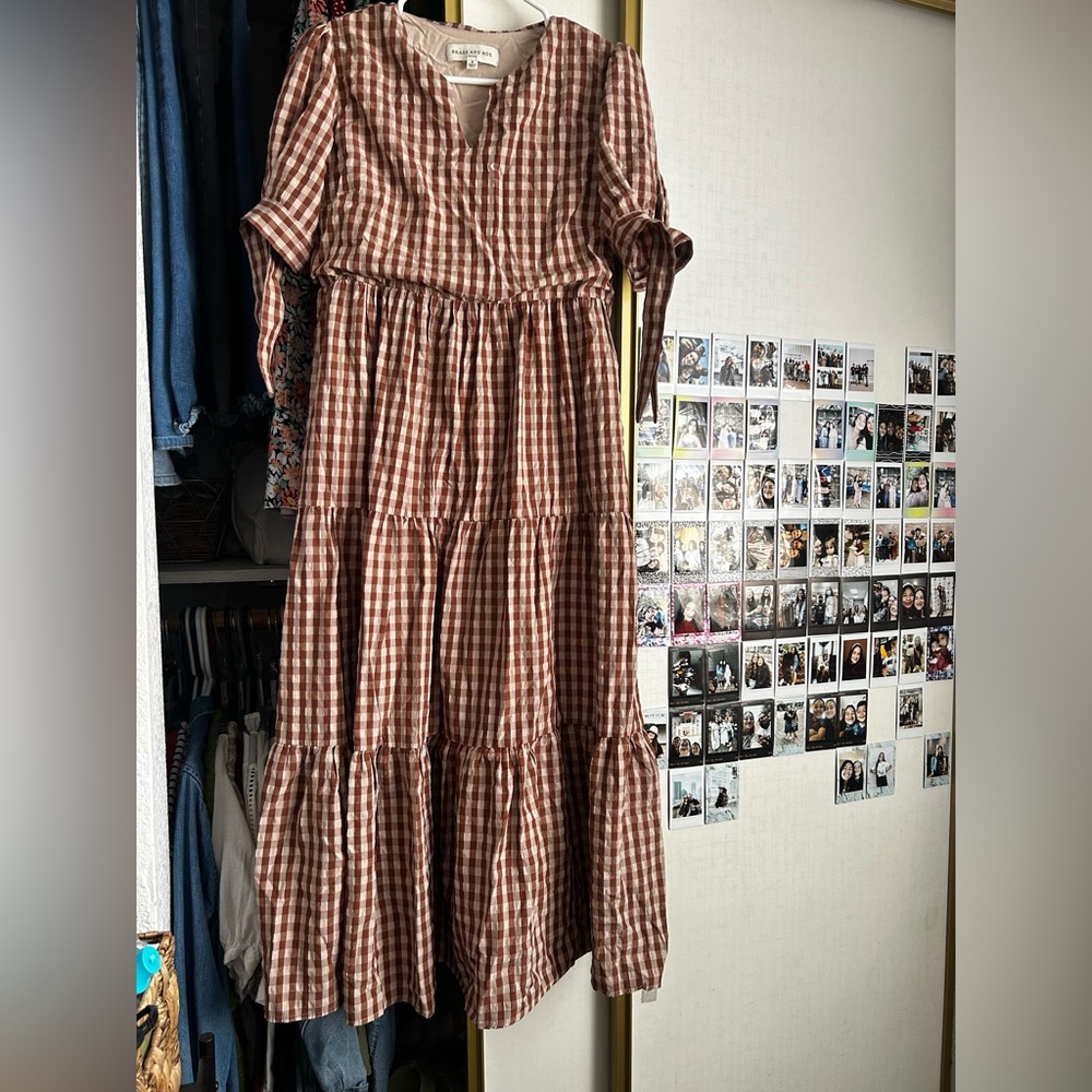 Gingham Checkered Brown Dress